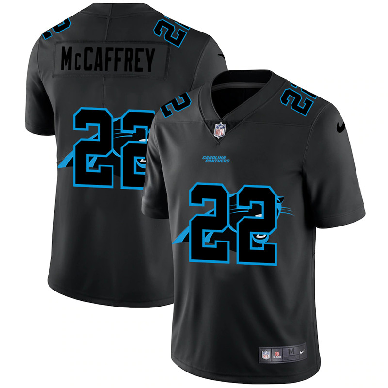 Men's Carolina Panthers #22 Christian McCaffrey Black Shadow Logo Limited Stitched Jersey